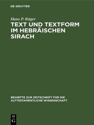 cover image of Text und Textform im hebräischen Sirach